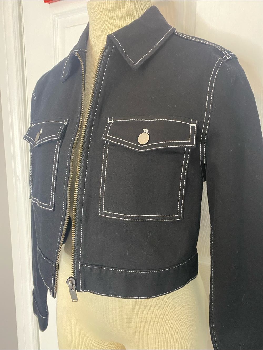 OAK + FORT Black Contrast Stitch Cropped Utility Jacket M Minimalist - Picture 7 of 13